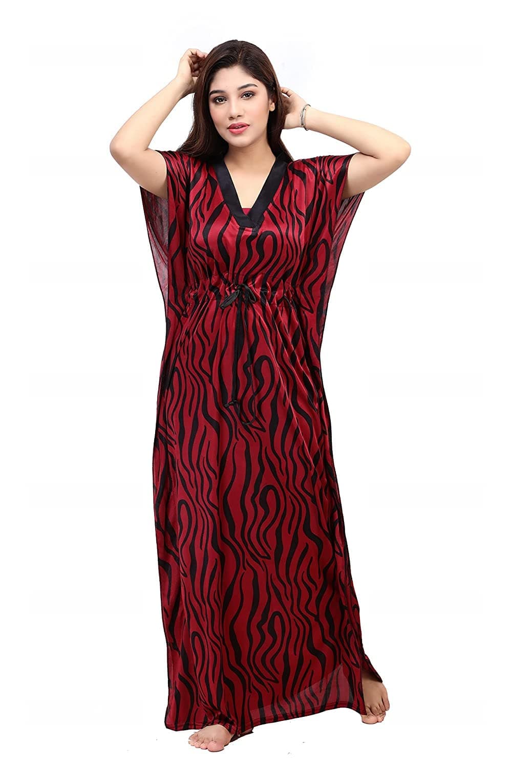 Women's Silk Geometric Print Maxi Nightgown