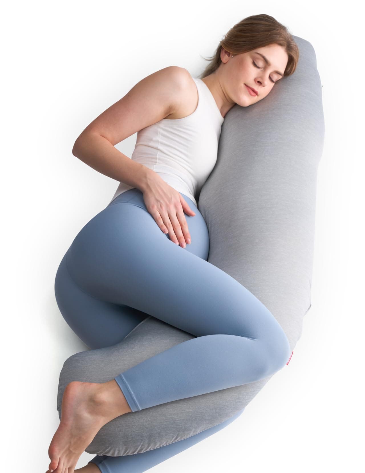 Momcozy Pregnancy Pillows with Cooling Cover, J Shaped Maternity Body Pillow for Pregnancy, Pregnancy Must Haves, Side Sleeper Pillow for Belly Hip Legs Support for Sleeping