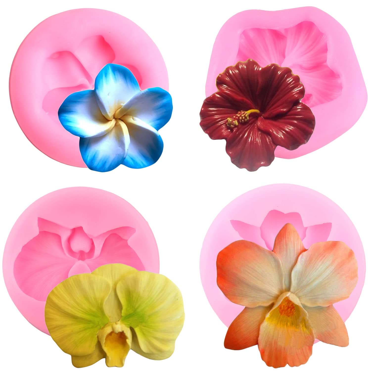 Flower Blossom Silicone Mold Orchid Chocolate Fondant Molds For Cake Decorating Candy Gum Paste Set Of 4