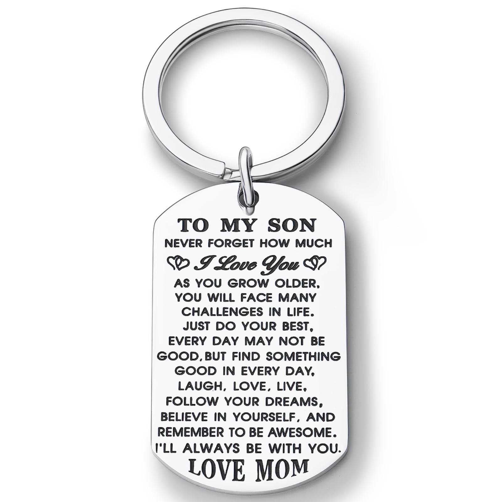 YYQXTo My Son Keychain from Mom, Mother to Son Birthday Christmas Graduation Gifts Never Forget How Much I Love You Key Chains for Boys Him Men