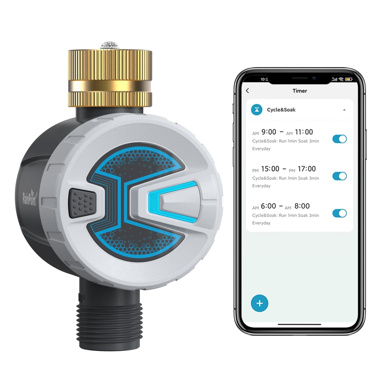 RAINPOINTSprinkler Timer Outdoor, Bluetooth Hose Timer to 60M Connect Range, Digital Irrigation Water Timer for Garden Hose, Faucet Timer for Lawn Yard, B-TTV102B-W-NH