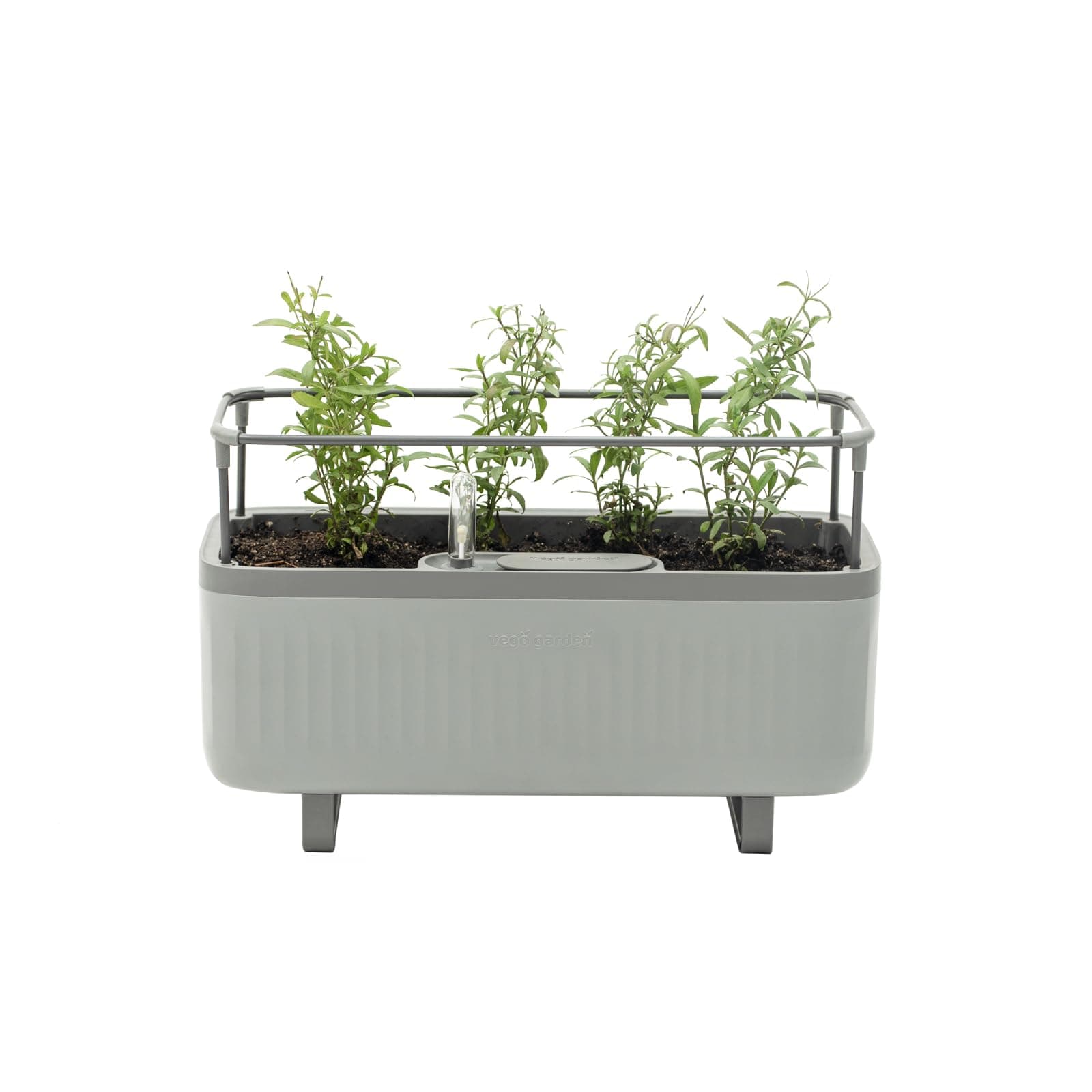 Vego Garden Herb Indoor Plant Box, Self Watering Planters Pots for Indoor Plants with Trellis for Kitchen Window Sill or Countertop Plants Cage - Fog Gray