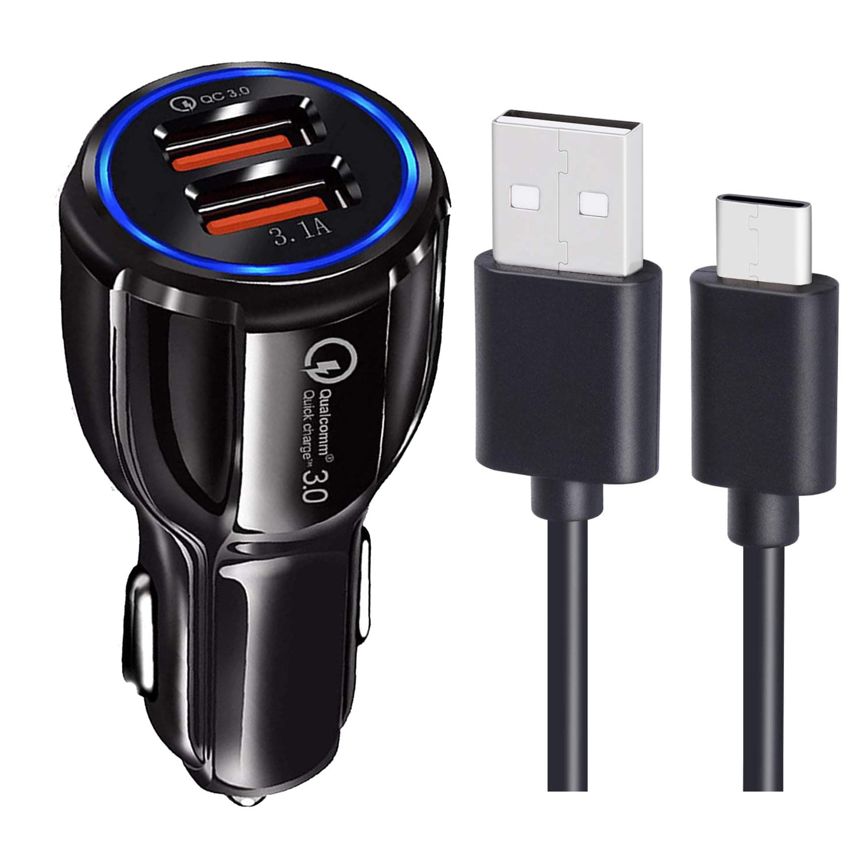 30W Dual Port Car Charger For BMW Z4 Bugatti Chiron Divo Veyron BYD E6 Chevrolet Beat Enjoy Sail Hatchback Tavera Trailblazer Citroen C3 EV C5 Aircross 2022 Compass Trailhawk Dami D6 / D 6 Datsun Cross GO Plus GO+ Redi-GO Dazen 6A DC Avanti TCA Ferrari 488 812 F8 Tributo GTC4 Lusso GTC4Lusso Original QC Car Charger Adapter C Type 3.0A Designed Qualcomm Certified Quick Rapid Fast Turbo Charge QC 3.0 Smart Dualport Car Charger With 1m Type-C Charging & Sync Cable (Black, 4.8Amp, VNT.B6)
