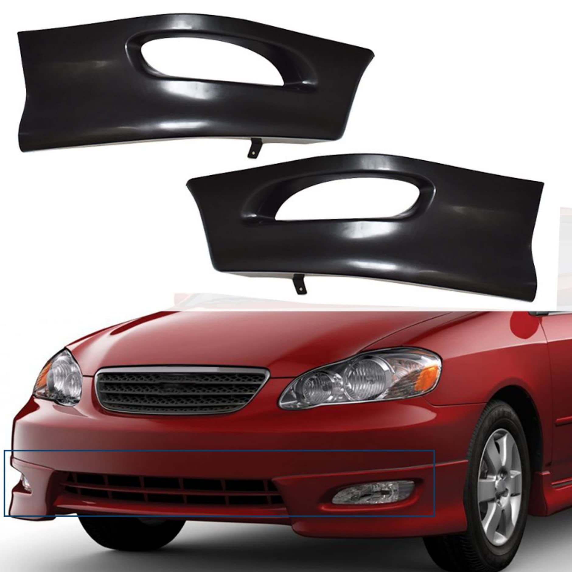 1 Pair S Style Front Bumper Lip Splitter Chin Spoiler Body Kit Replacement for Corolla 2005 2006 2007 2008