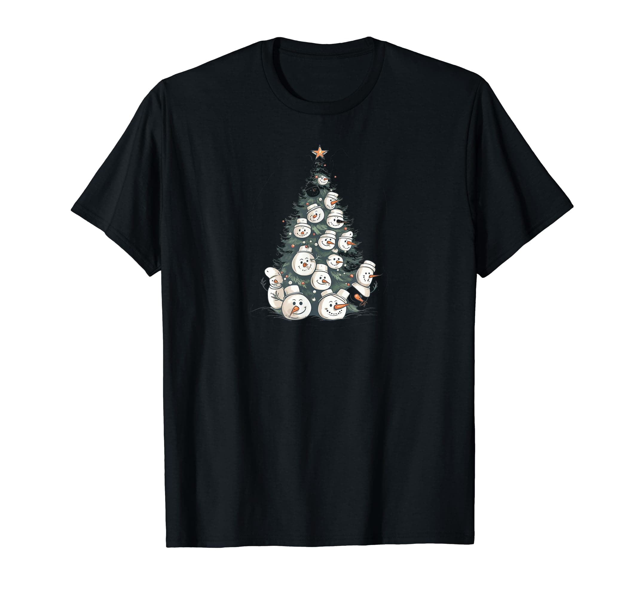 Christmas Tree With Smiling Snowmen Christmas T-Shirt