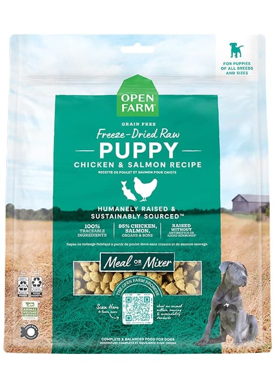 Open Farm, Freeze Dried Raw Puppy Food, Morsels with 95% Meat, Organs & Bone, Organic Produce & Superfoods, Complete Meal or Freeze Dried Dog Food Topper, Chicken & Salmon Puppy Recipe, 13.5oz Bag