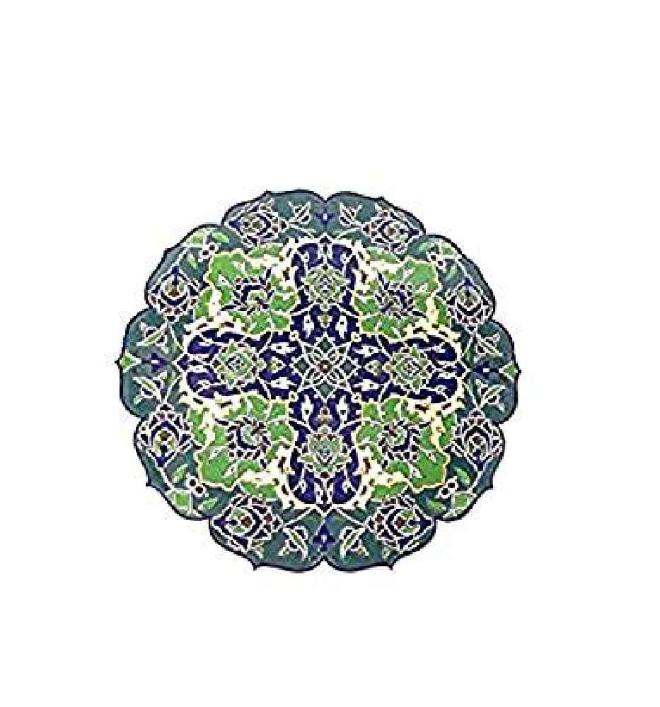 Handmade Turkish Ceramic Pottery Tile Trivet Hot-Plate Large 11" (Green + Yellow)
