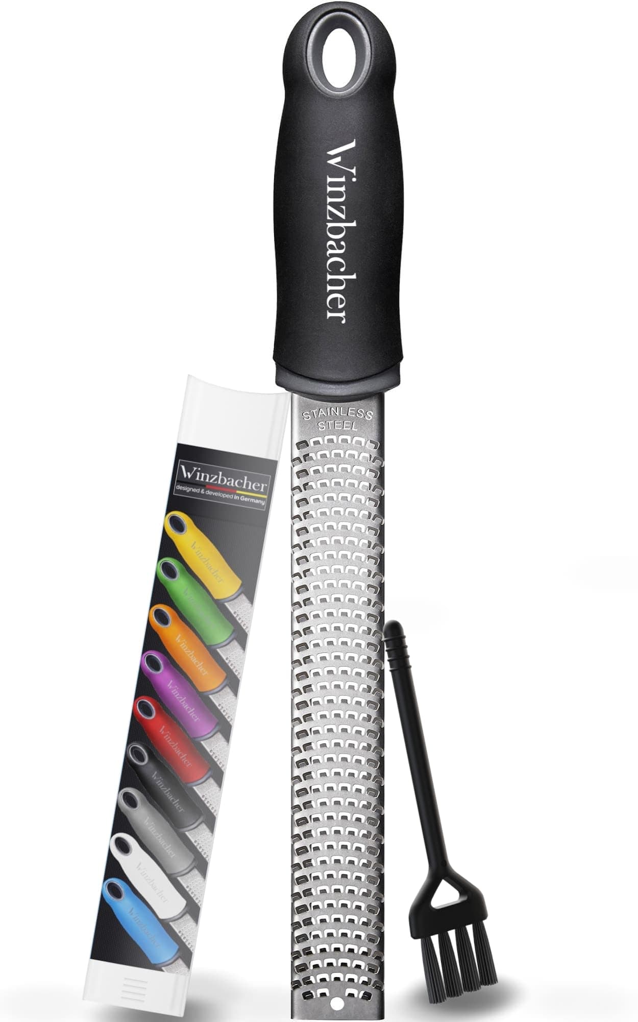 Cheese Grater/Zester I Lemon, Parmesan, Garlic, Nutmeg, Ginger, Kitchen, fine, Food I Stainless Steel Blade I Dishwasher Safe I Incl. Prot. Cover & Brush