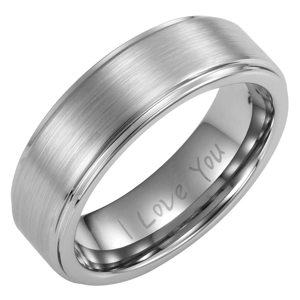 Willis Judd Mens Tungsten Engagement Wedding Band Ring 7mm, Engraved I Love You. Comes in A Premium Quality Wooden Ring Box.