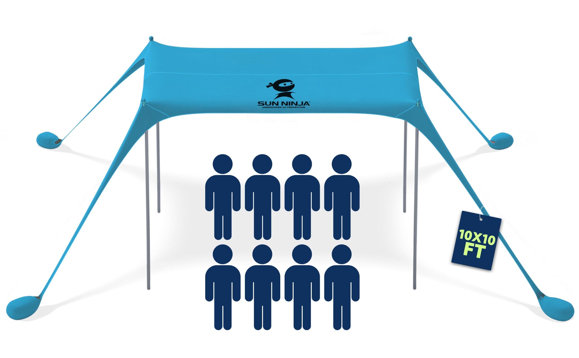 SUN NINJA Pop Up Beach Tent Sun Shelter UPF50+ with Sand Shovel, Ground Pegs and Stability Poles, Outdoor Shade for Camping Trips, Fishing, Backyard Fun or Picnics