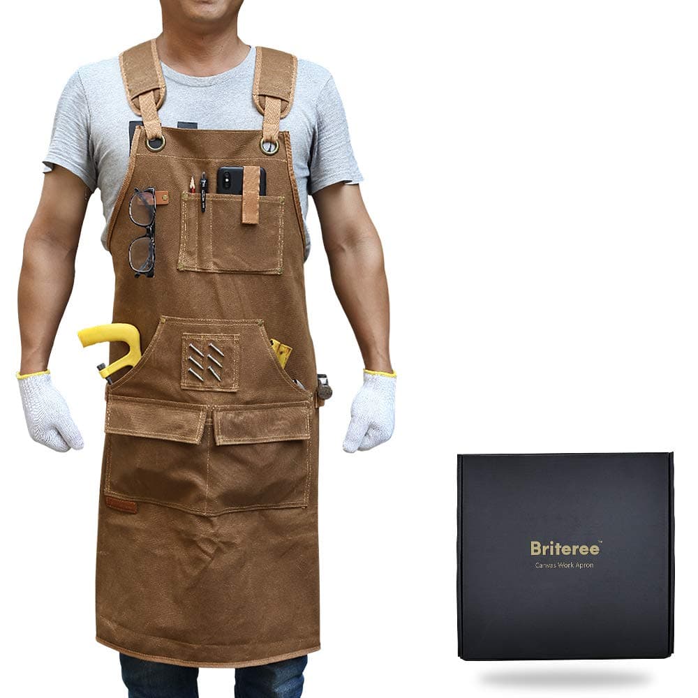 Woodworking Apron for Men, with 9 Tool Pockets, Durable Waxed Canvas Work Apron for Woodworkers Carpenters, Gifts for men for Christmas (Brown -Waxed Canvas Apron)