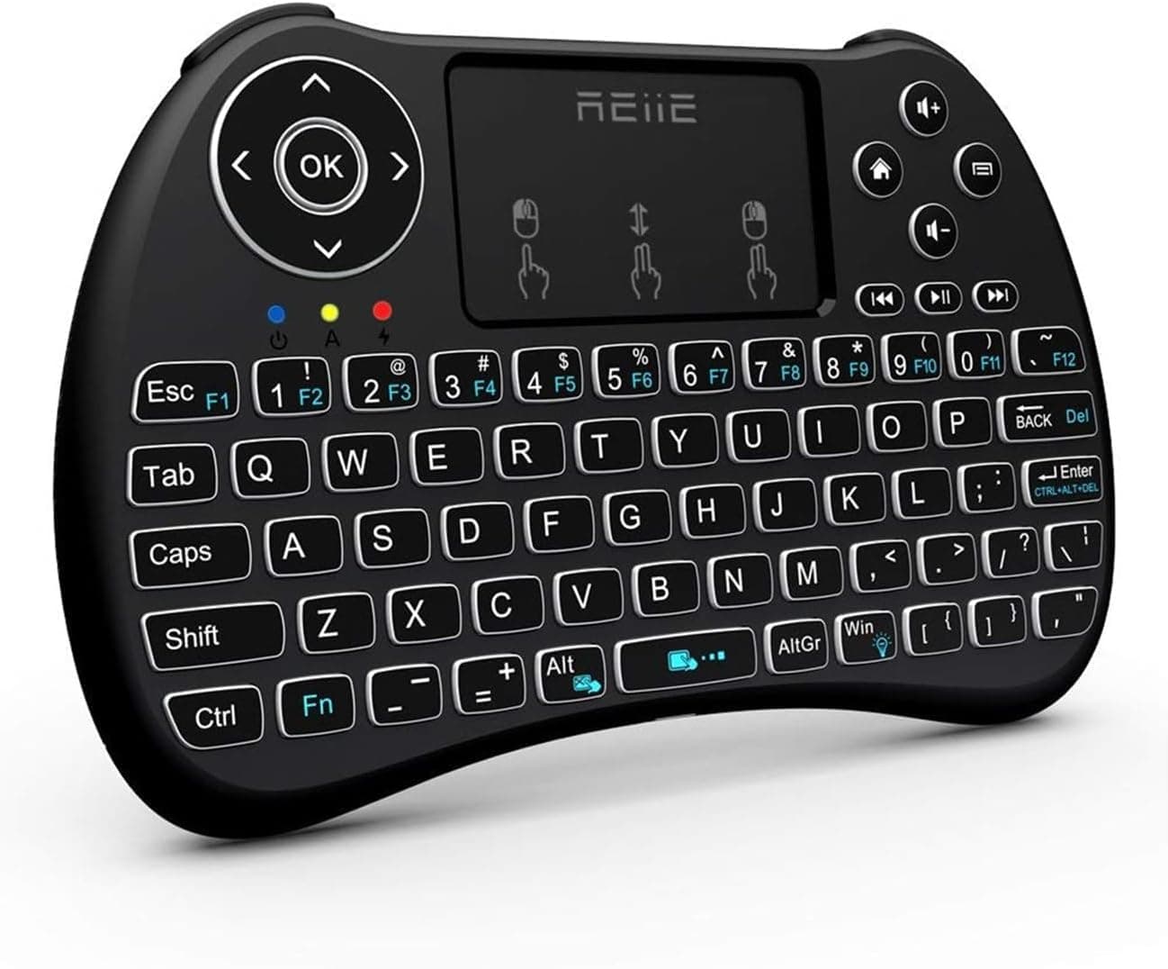 (2017 Backlit Version)REIIE H9+ Backlit Wireless Mini Handheld Remote Keyboard with Touchpad Work for PC, Raspberry Pi 2, Android TV Box , KODI, Windows 7 8 10