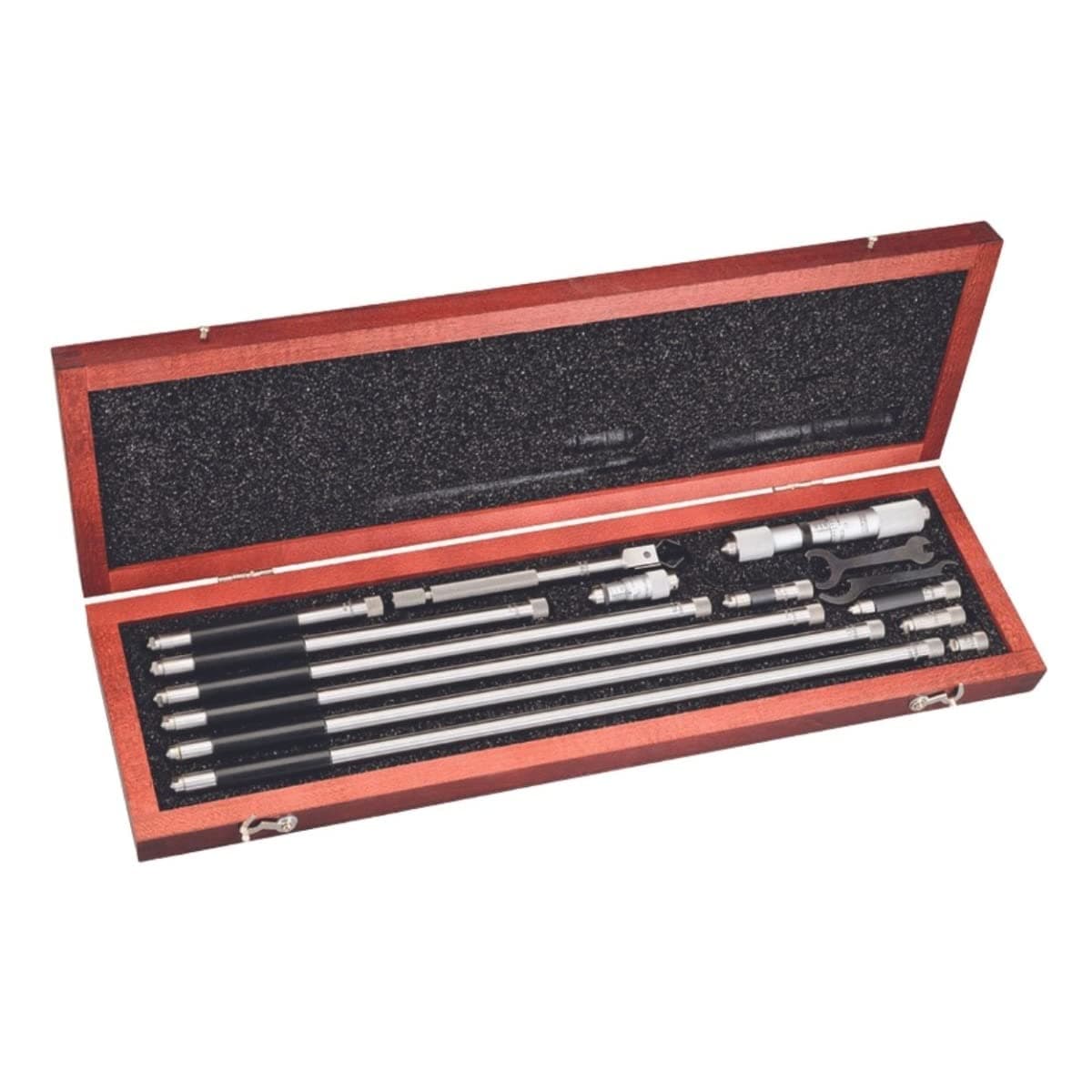 Starrett Tubular Inside Micrometer Set with Case, Lock Nut, Quick-Reading Figures, Hardened, Interchangeable and Ground Anvils - 1.5-32" Range, .001" Graduation - 823FZ