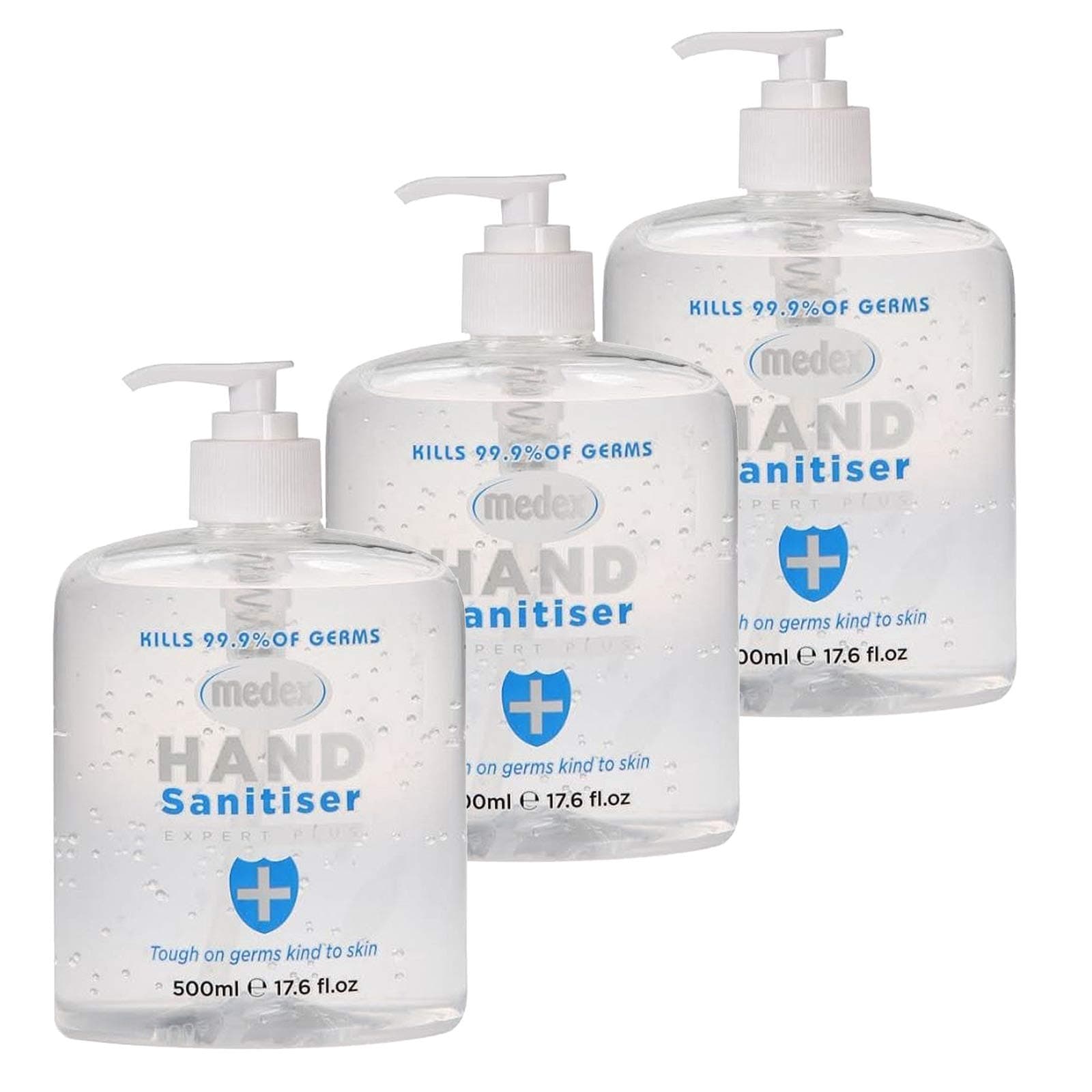 3 x Hand Sanitiser Alcohol Based Gel Anti Bacterial 500ml Pump Action Bottle with Moisturiser
