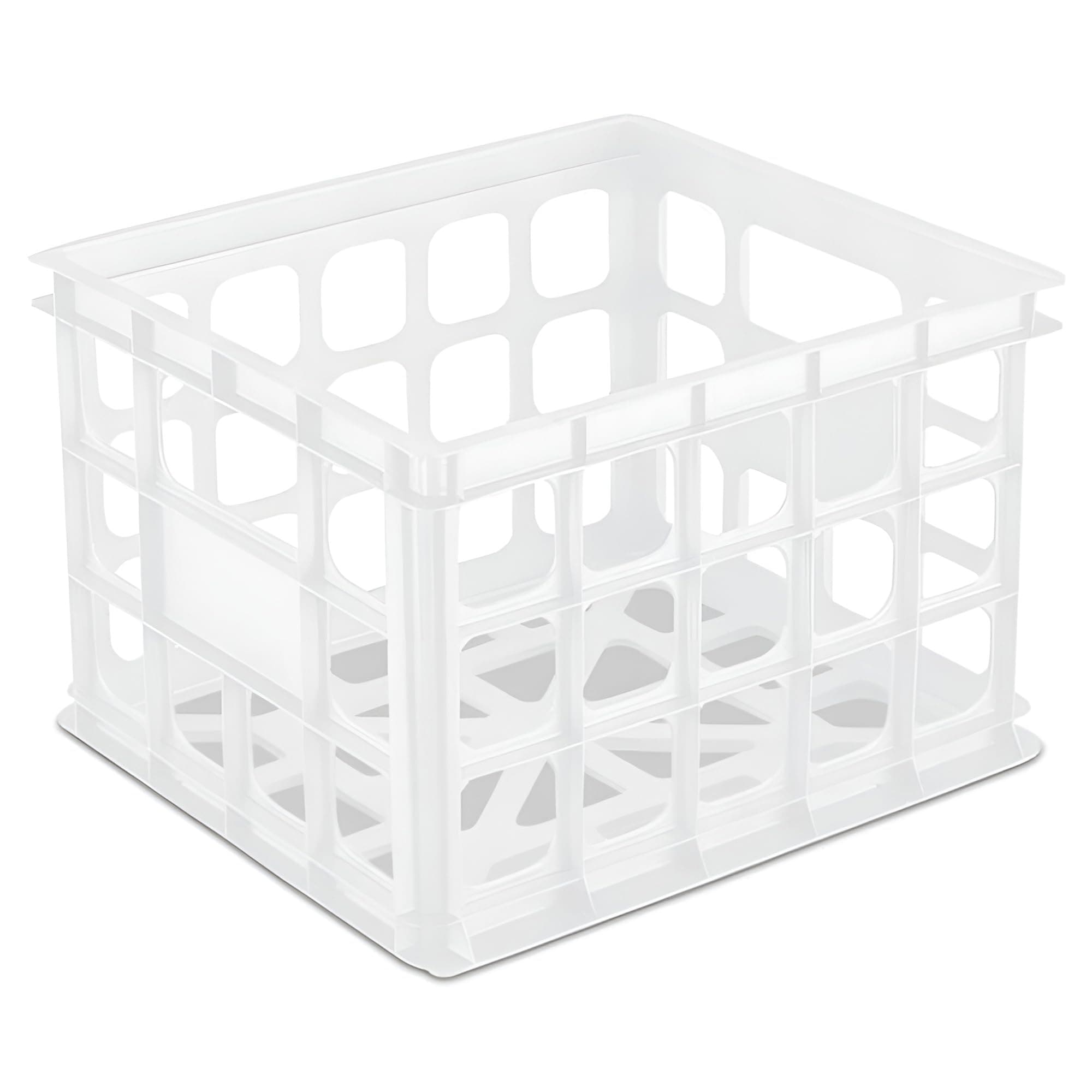 Sterilite Storage Crate, Stackable Plastic Bin Open Basket with Handles, Organize Home, Garage, Office, School, White, 6-Pack