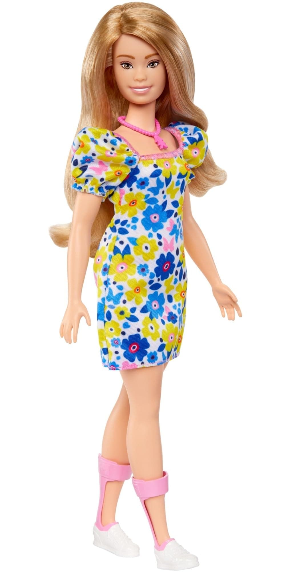Fashionistas Doll #208 with Down Syndrome, Blond Hair and Rocks a Floral Dress with Puff Sleeves