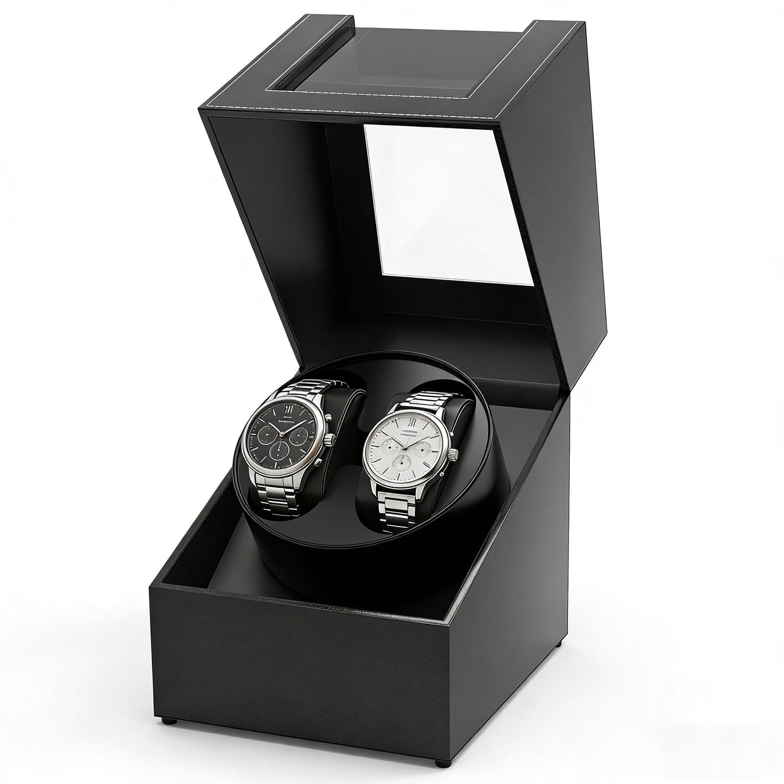– Latest Double Watch Winder Box, Mute Japanese Motor, Dual Automatic Watches Winder Rotation Storage Display Box for Automatic Mechanical Watches-Black