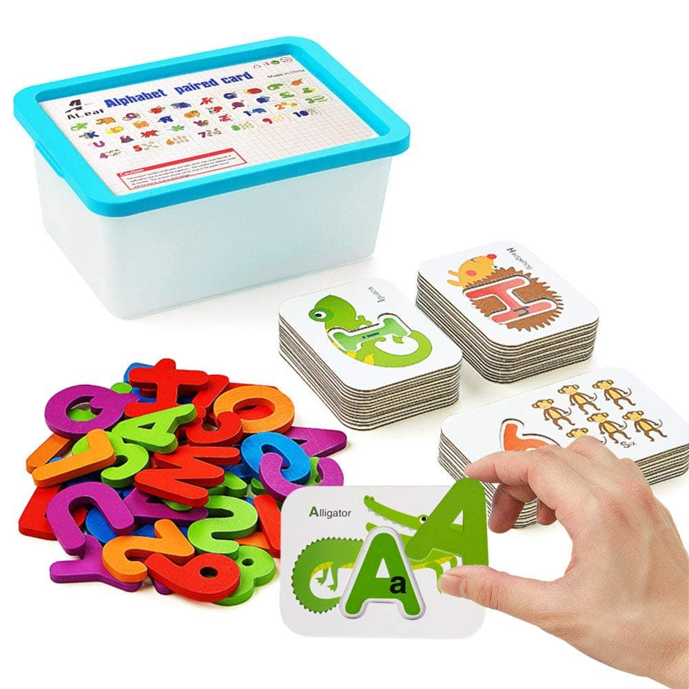 Alphabet and Number Flash Cards, ALeaf Preschool Learning Educational Montessori Toys, Double-Sided Stereo Puzzle Game, Girls Boys Age 3-8Years Old