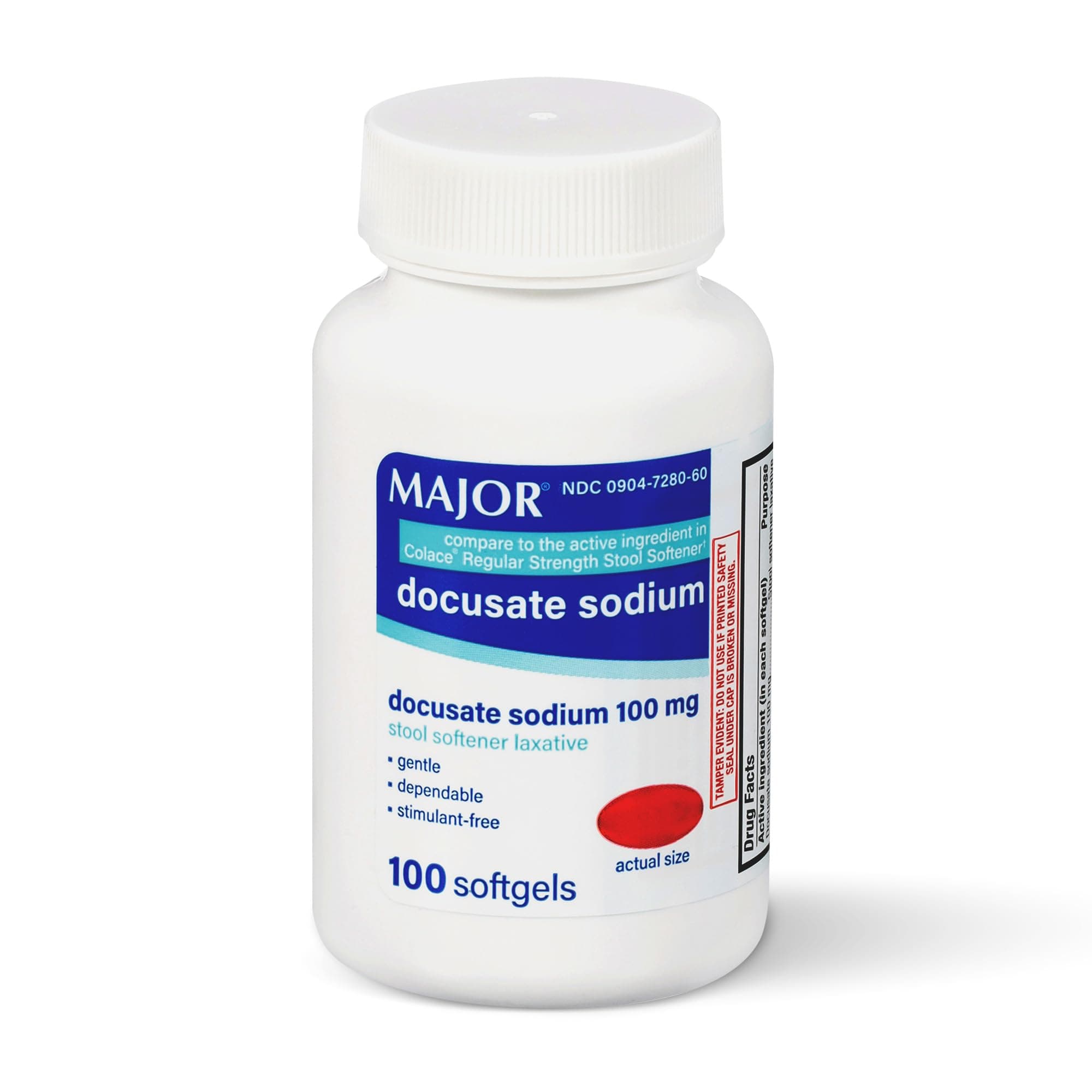 Docusate Sodium 100mg Softgels, Stool Softener Laxative for Occasional Constipation Relief - Gentle, Dependable, Stimulant-Free, 100 Count (1-Pack)