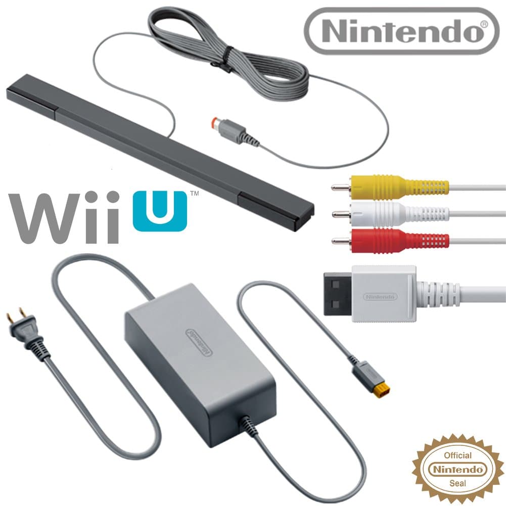 Official Nintendo Wii U Accessory Kit - AC Adapter WUP-002, Composite AV Cable RVL-009, and Sensor Bar RVL-014 - OEM Original Nintendo Wii U Accessories