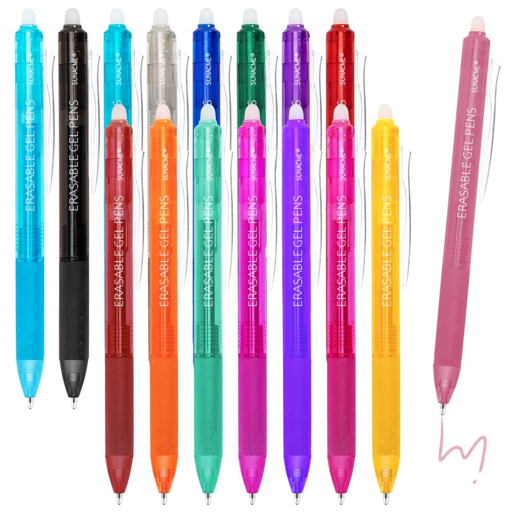 Erasable Gel Pens, Retractable Clicker Fine Point Gel Pen, Assorted Erasabel Pens for Drawing Writing Planner Note, 16 Colors