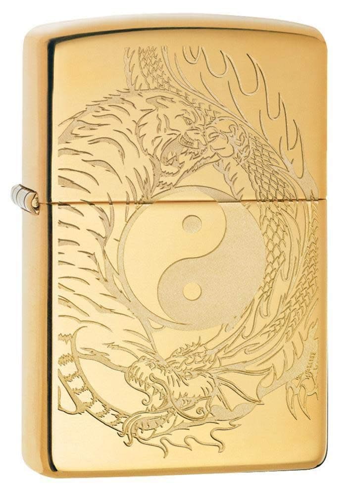 Stainless Steel Tiger and Dragon Design Windproof Pocket Lighter, Without Fuel and Gas