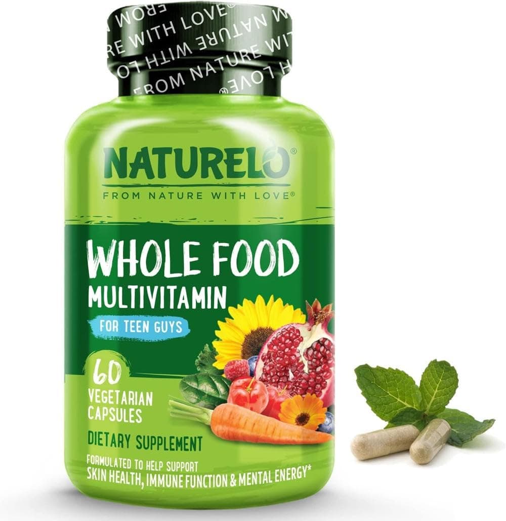 – Whole Food Multivitamin for Teenage Boys - Daily Vitamin & Mineral Supplement - with D3, Zinc, B12 & Plant Extracts - 60 Vegan Capsules | 1 Month Supply