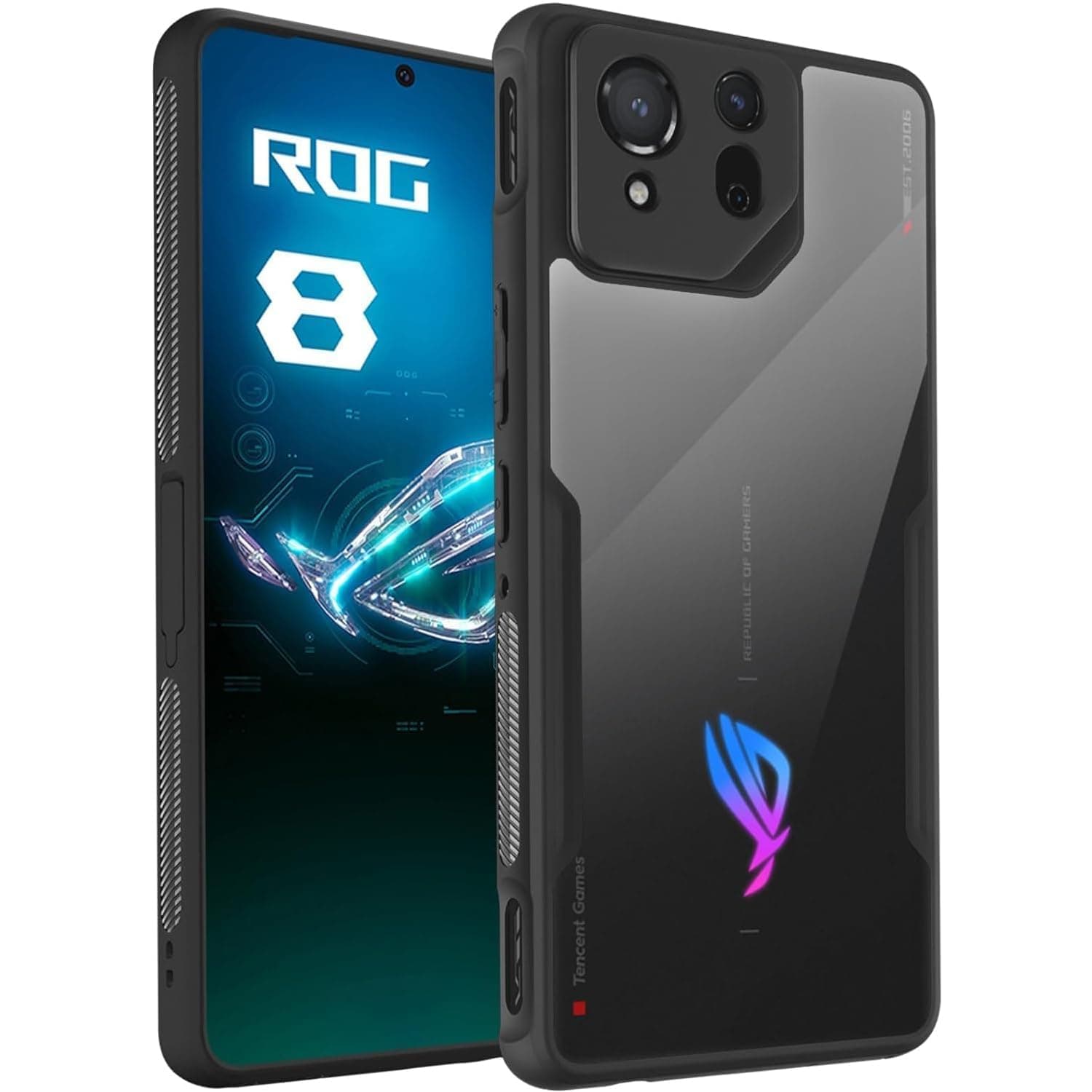 HikerClub for ROG Phone 8 and ROG Phone 8 Pro (2024) Case Transparent Clear PC Back and Silicone Black Slim Soft Edges Shockproof Anti-Slip Bumper Protective Cover