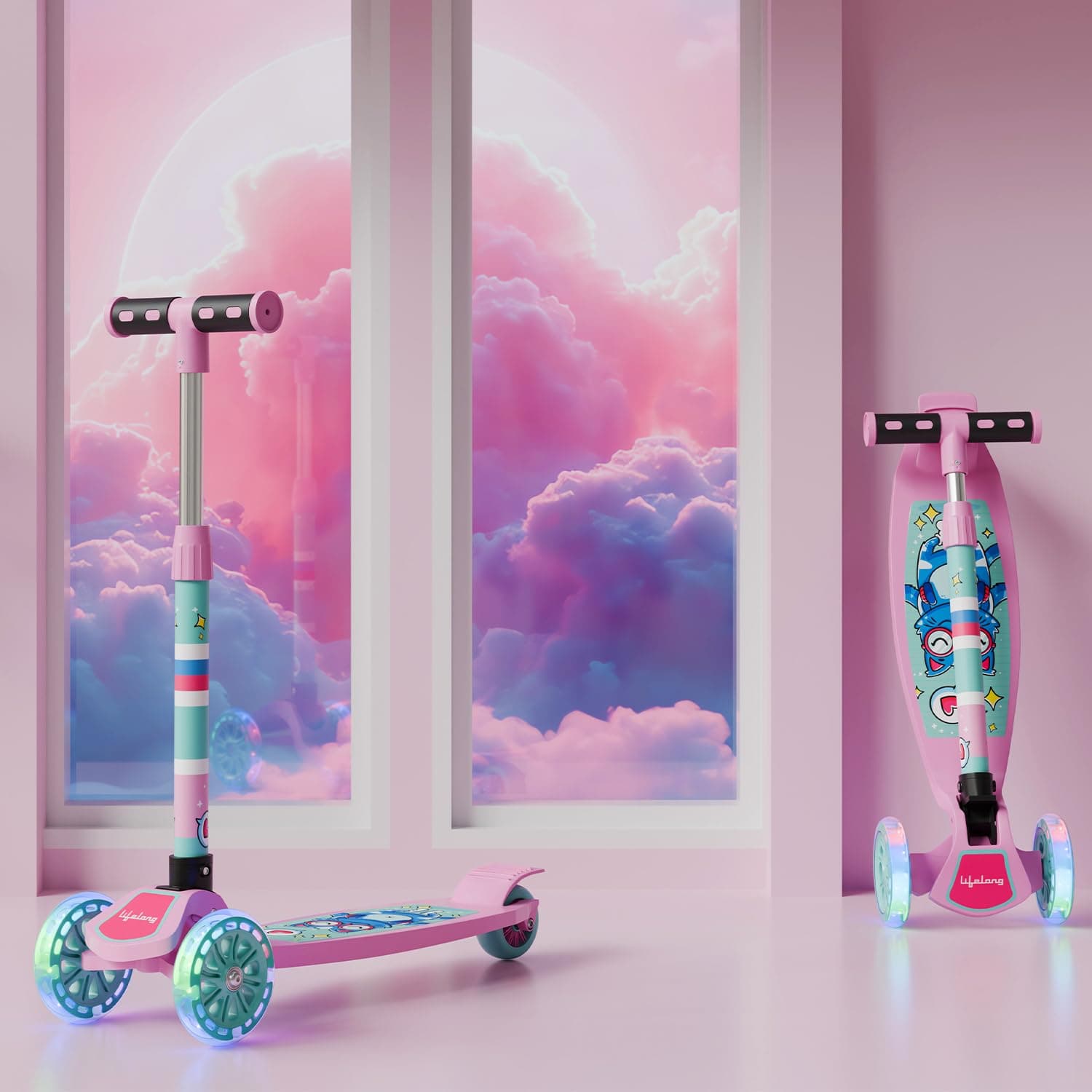 Lifelong Scooter for Kids 3+ Years - Foldable Kids with PVC Wheels & Adjustable Height - Kick Capacity 50kg- Baby Toys for 3+ Year Old boy & Girl - Skate (LLKS18)