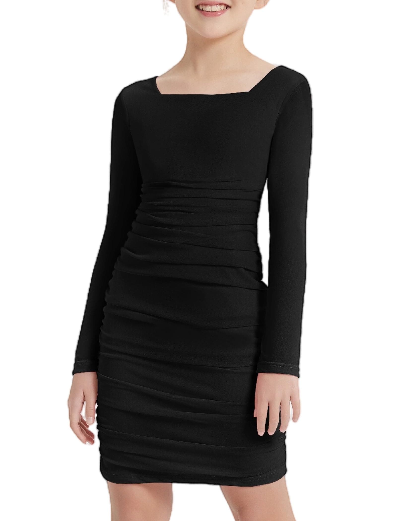 EXARUSGirls Spaghetti Strap/Long Sleeve Special Occasion Bodycon Ruched Dresses Teen Party Formal Graduation Dance