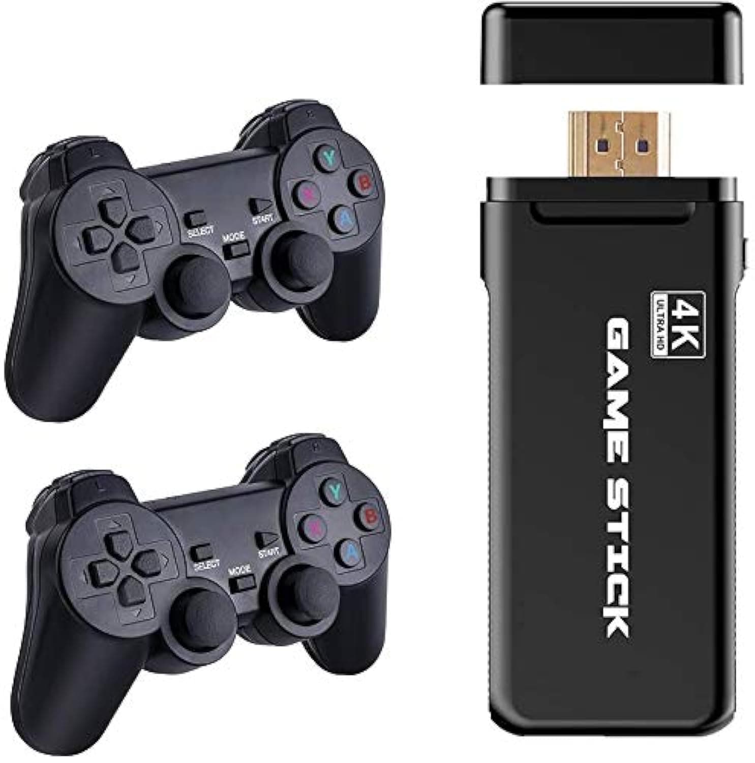 Usb Wireless Console Game Stick Video Built-In 3000 Classic Games 8 Bit Mini Retro Controller Hdmi Output Dual Player- 4K Ultra Hd Black