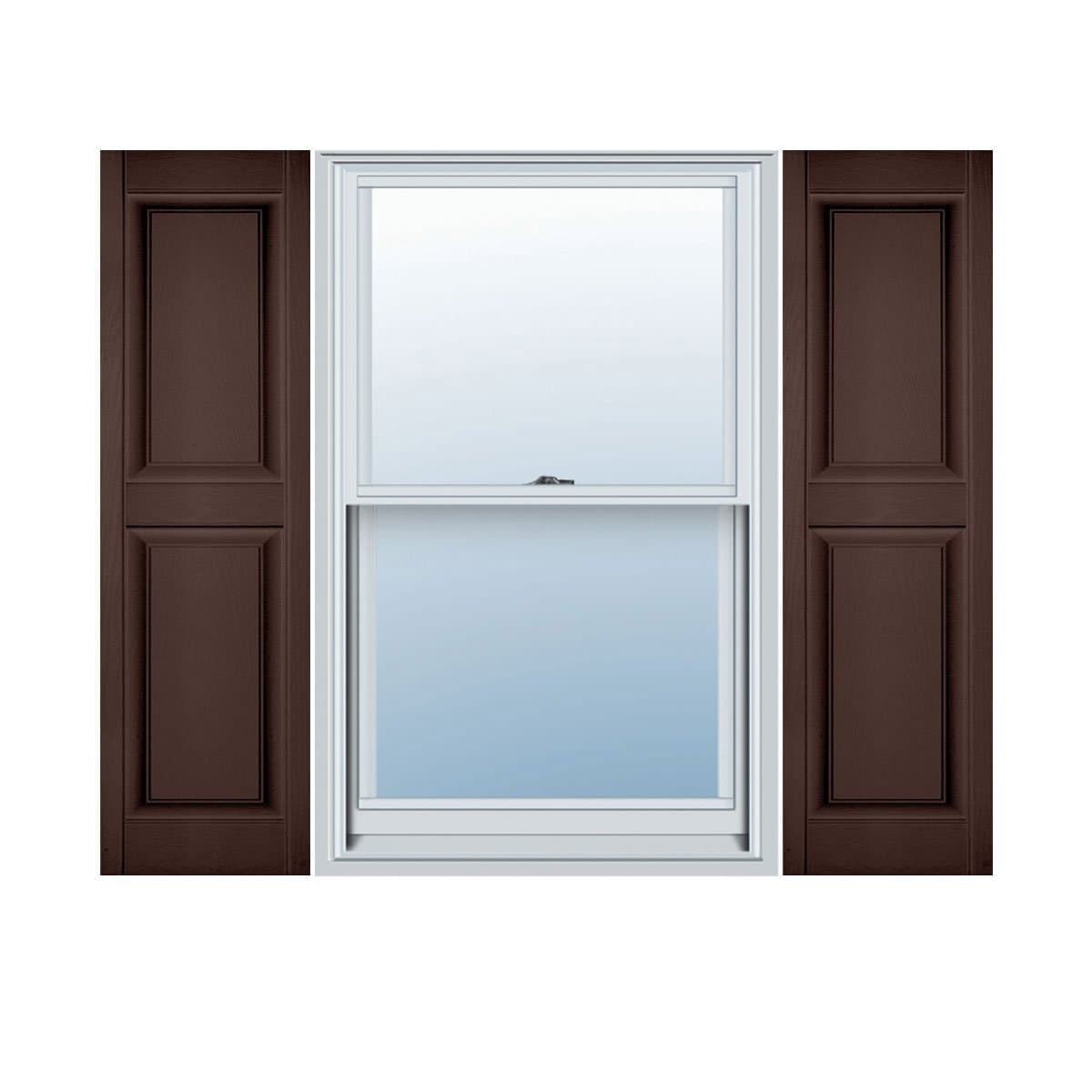 12"W x 55"H Mid-America Vinyl, Standard Size Williamsburg Double Panel Shutters, w/Installation Shutter-Lok's & Matching Screws, 009 - Federal Brown