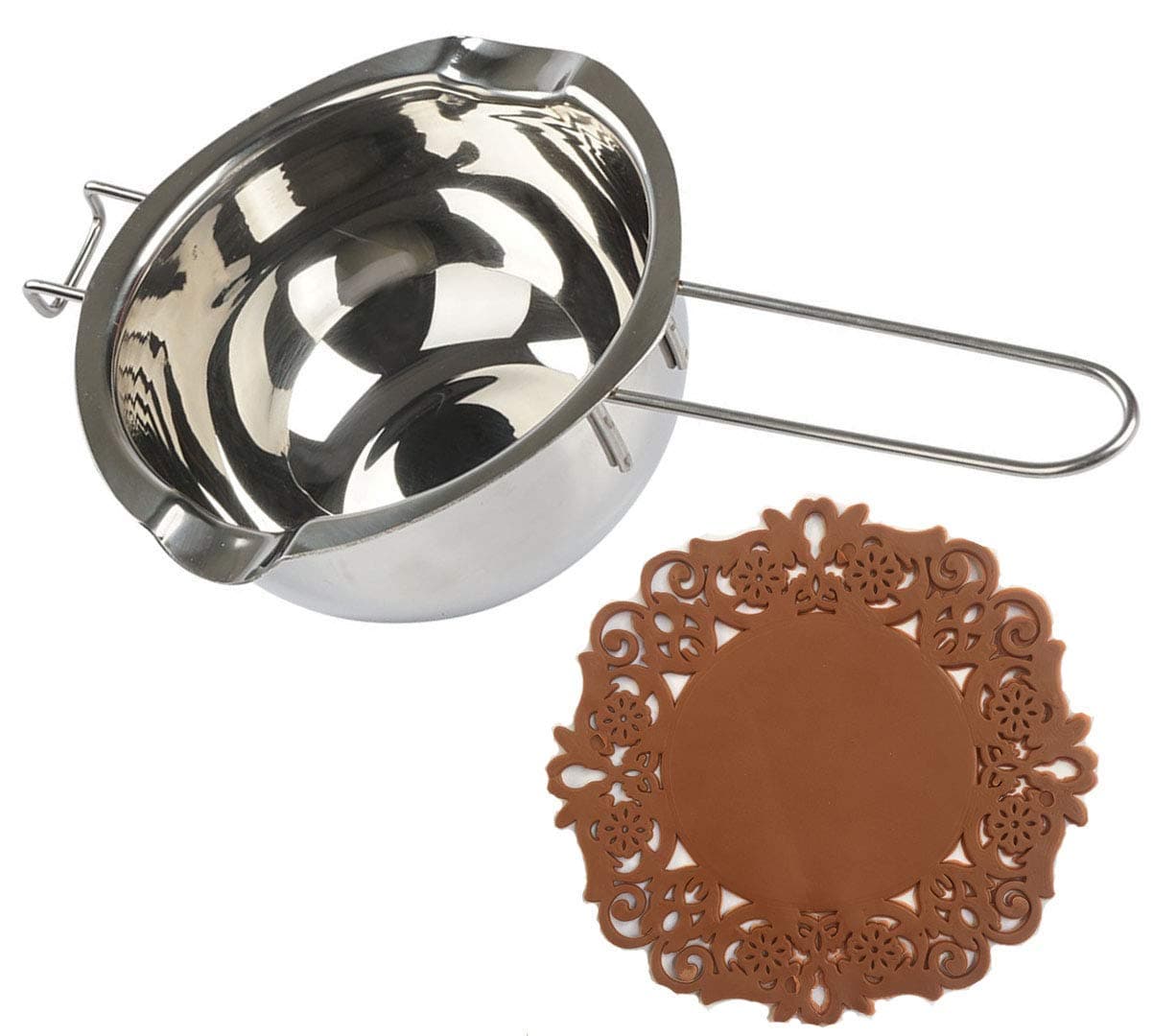 Tspkey 18/8 Stainless Steel Universal Melting Pot, Double Boiler Insert, Double Spouts, Heat-resistant Handle, Flat Bottom, Melted Butter Chocolate cheese caramel (2 Cup=1/2 Qt.=480 ml)