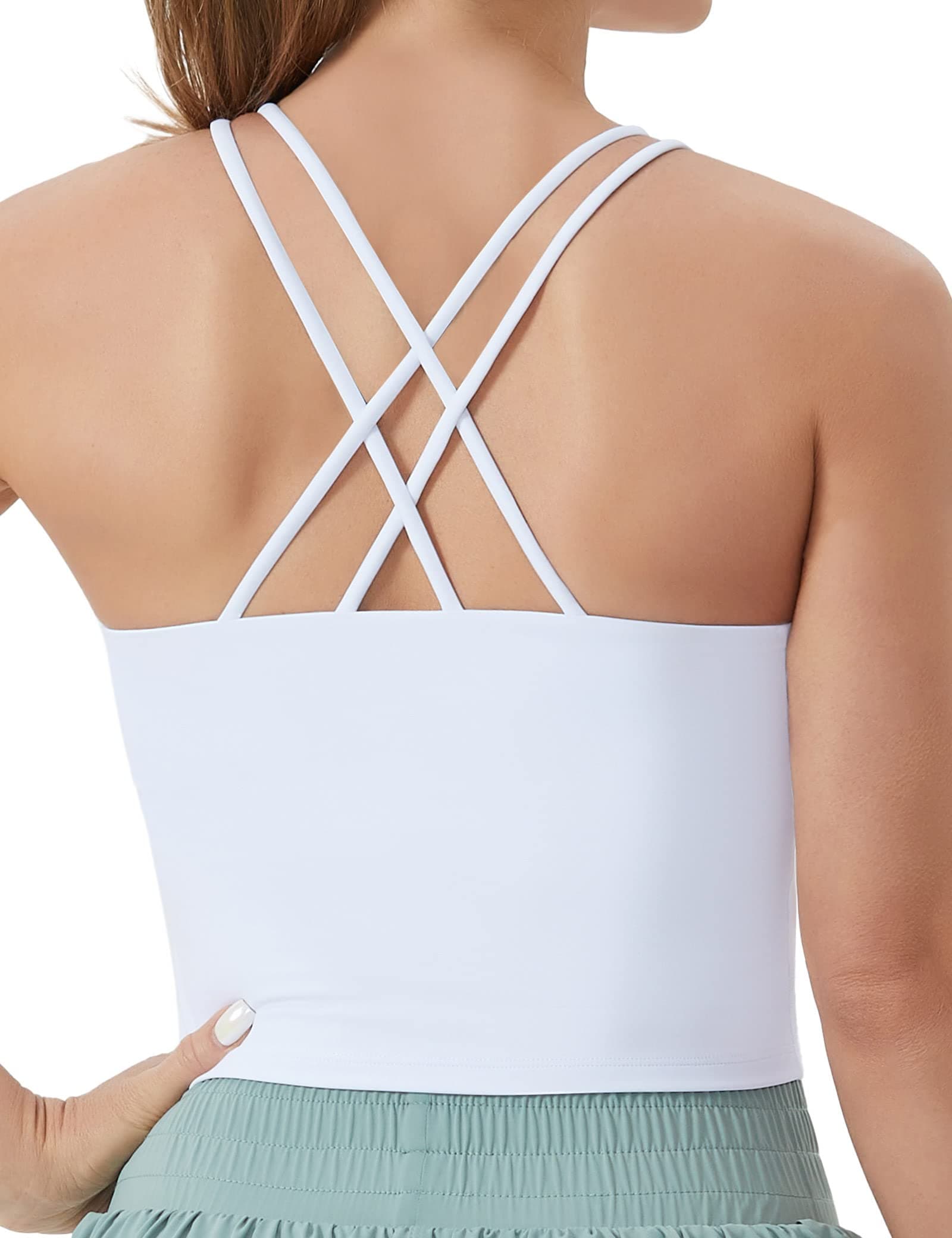 Women's Cross Back Sports Bra Halter Neck Workout Crop Tank Tops with Removable Pads