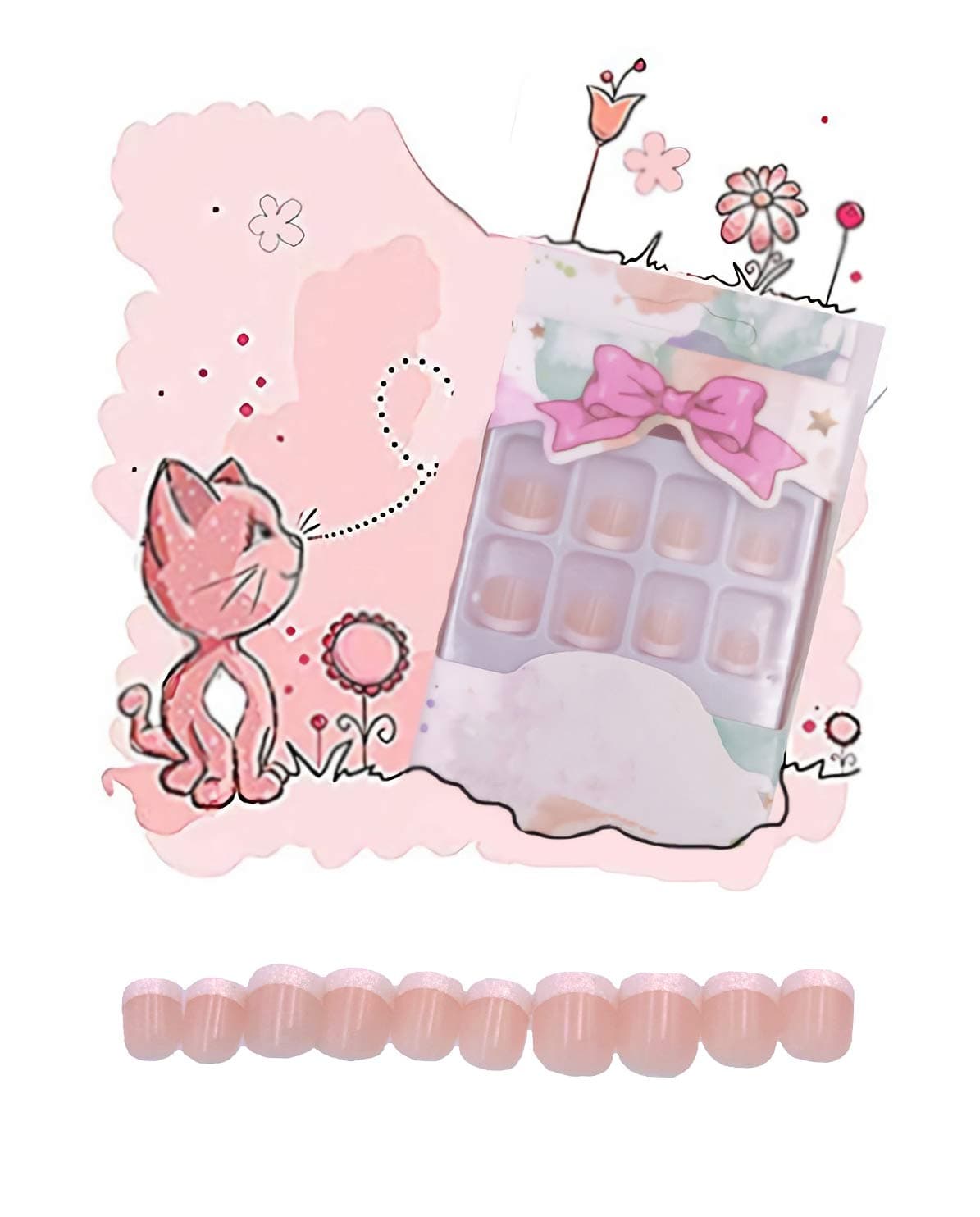 MISUD Kids Press on Nails - Kids Glue on Nails with White French Tip, Acrylic Short Design 24 pcs