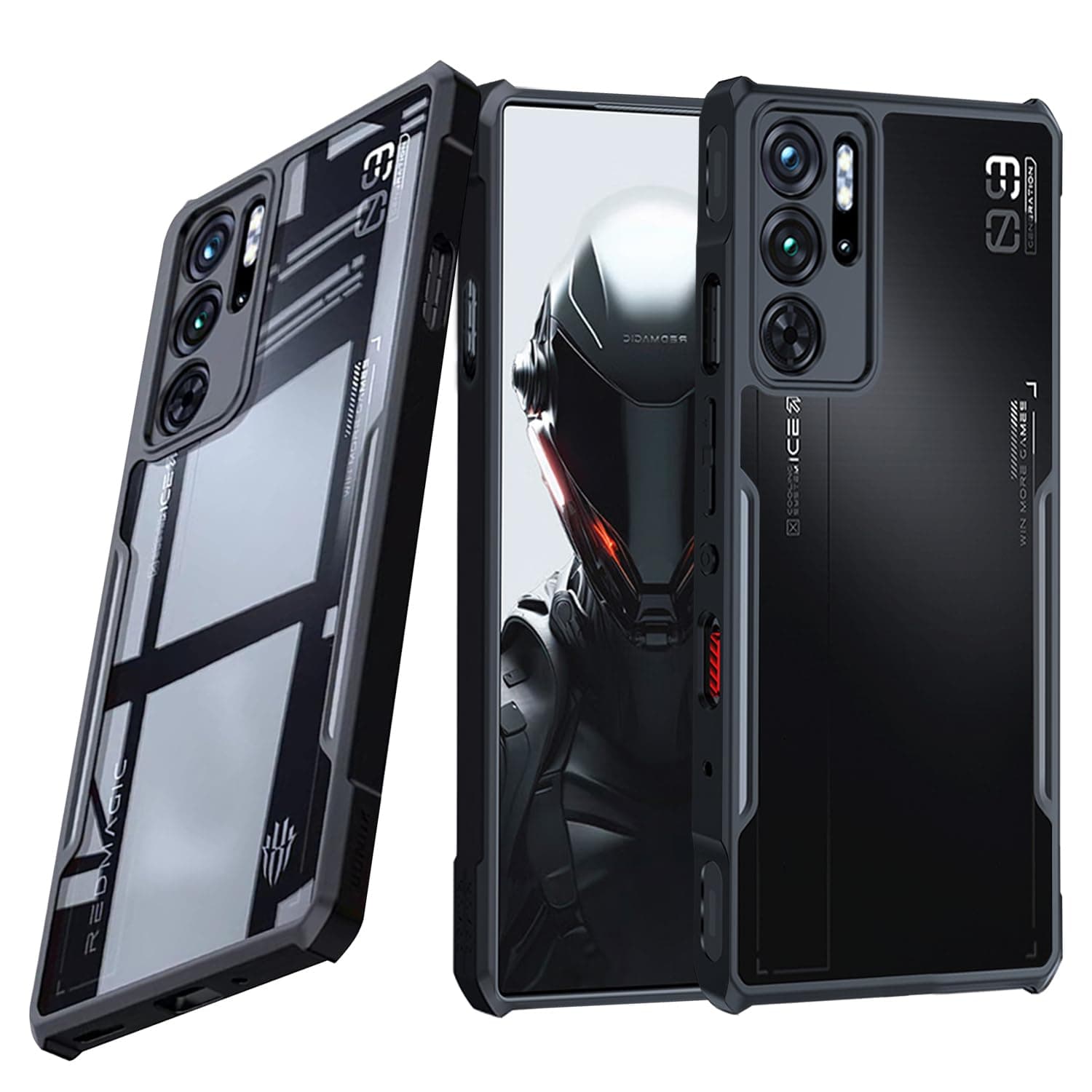 for ZTE Nubia Red Magic 9 Pro / 9 Pro+ / 9S Pro / 9S Pro+ Case,Ultra-Thin Lightweight Cover Soft TPU Bumper + Acrylic Back Military Grade Airbags Shookproof Drop Protection, Clear Black