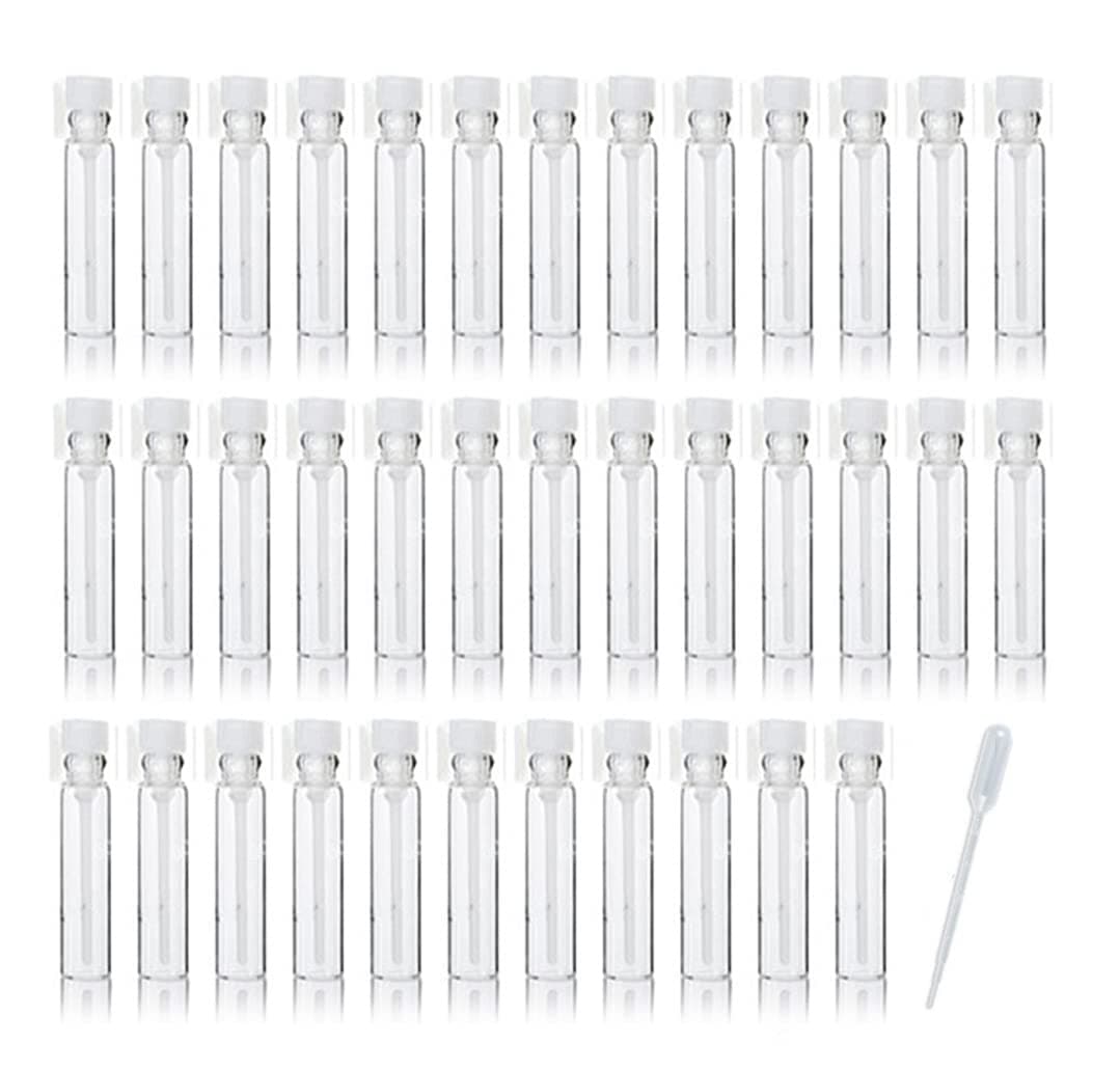 JJKMALL- 100PCS 1ml 1/4 Dram Empty Glass Perfume Sample Bottle Vials with 3ml 1pcs Droppers Samplers for Essential Oils Aromatherapy caps with
