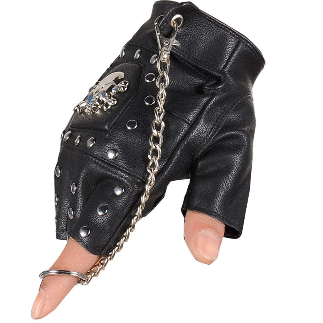 Steampunk Gothic Gloves Men's Vintage Genuine Leather Captain Fingerless Mittens