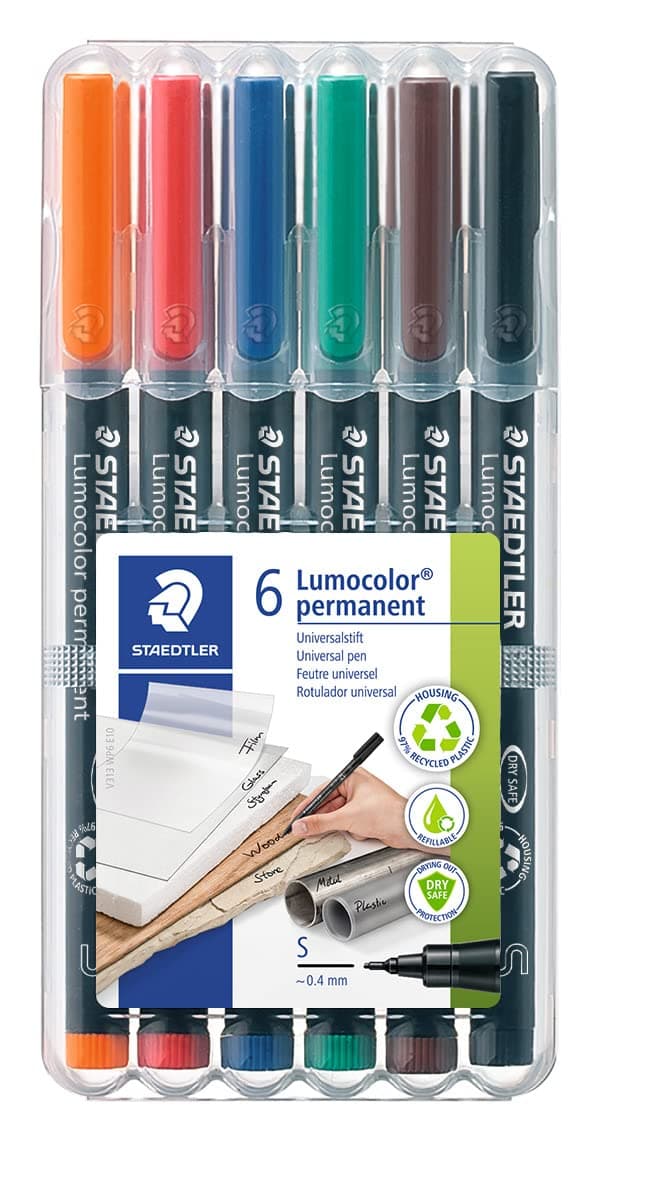 313 WP6 Lumocolor Universal Permanent Superfine Pens - Assorted Colours