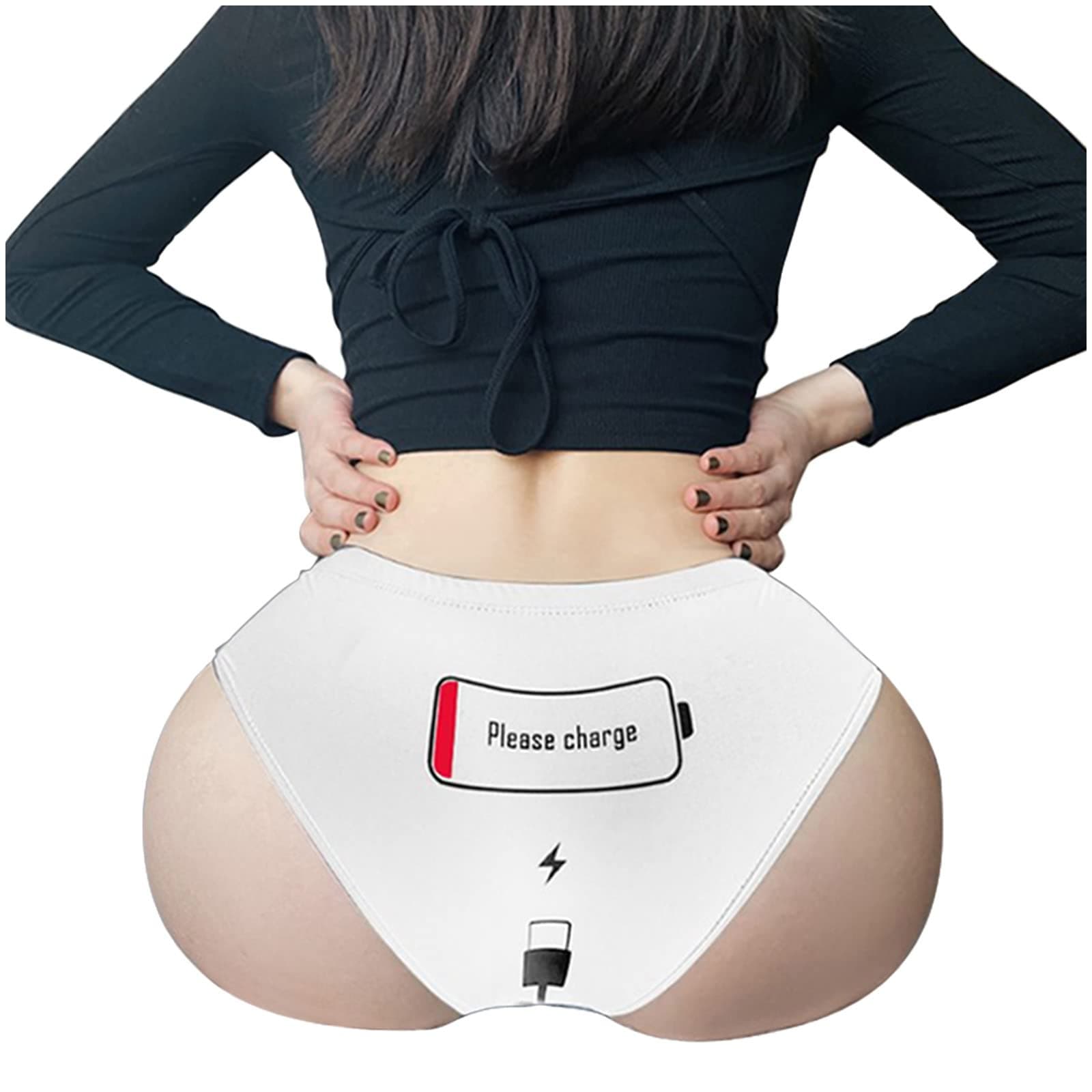 wuitopue Underwear for Women Funny 'Please Charge' Print Hight Waist Panties Seamless Cheeky Bikini Underpants Briefs Soft Lingerie
