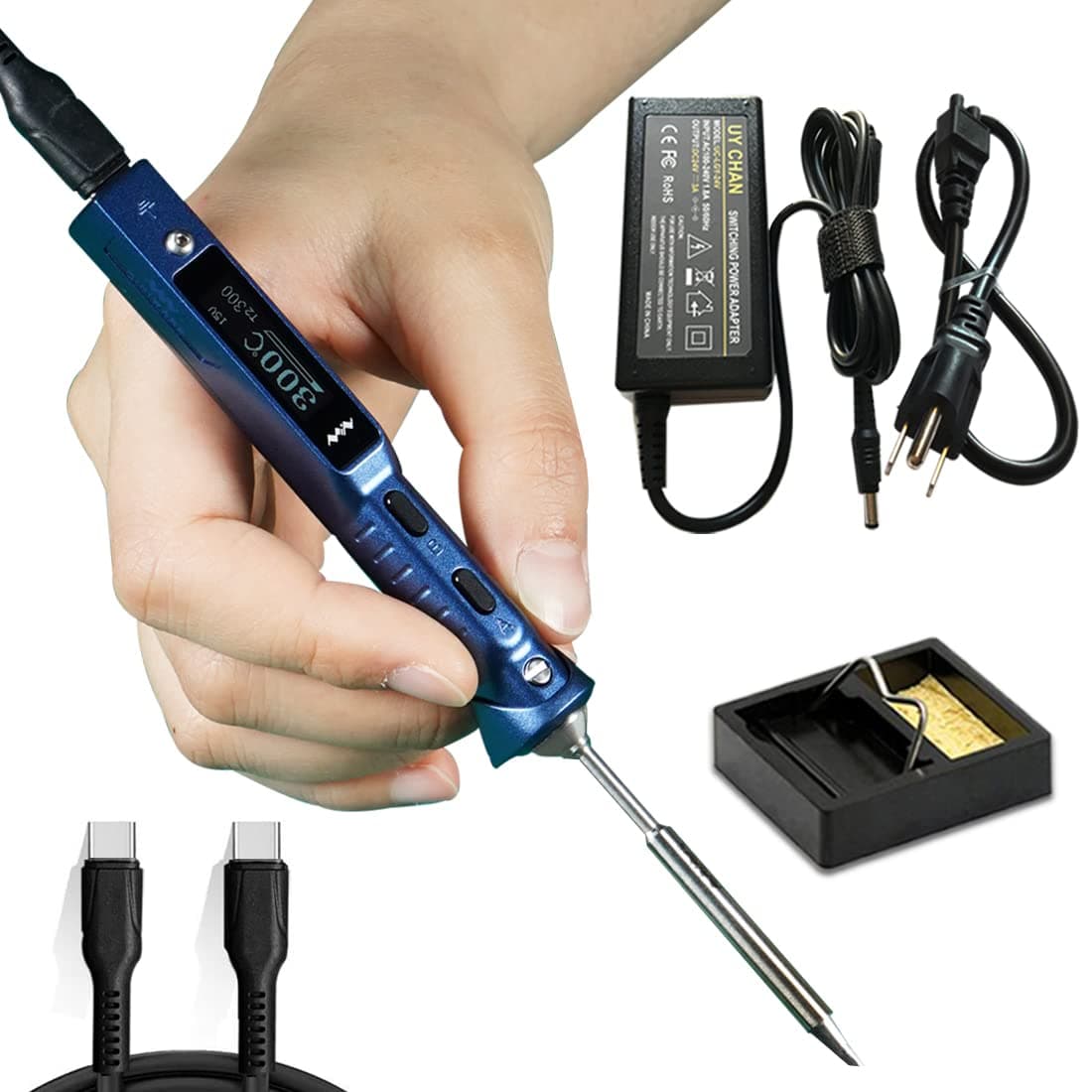 UY CHAN Blue Original TS101 Soldering Iron Station Kit Upgraded from TS100 Portable Soldering Pen Digital Programmable Electric DC 65W PD 45W with USB Type C Cable (BC2 Solder Tip)