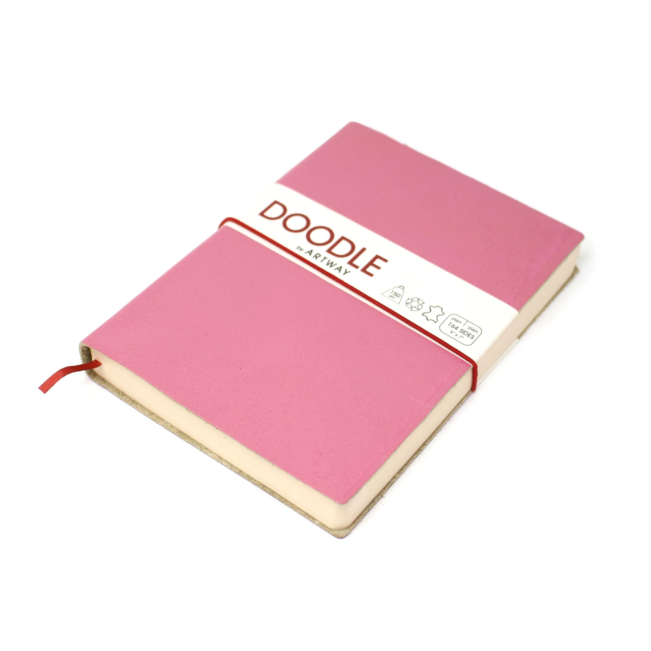 Indigo Doodle – Candy Pink Leather Sketchbook/Notebook – 175mm x 125mm - 164 Sides/82 Pages of 150gsm Cartridge Paper