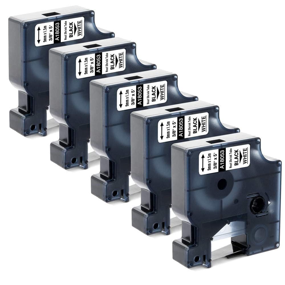 Aken Compatible Industrial Heat Shrink Tube Label Tape Replacement for 18053 3/8 Inch 9mm Cable Labels Compatible with Rhino 4200 5200 6000 5000 Industrial Label Maker Black on White