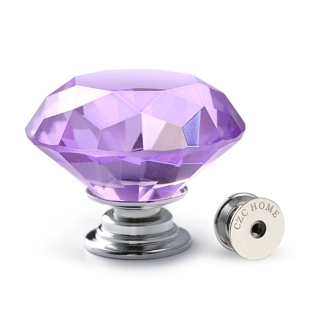 CZC HOME 10 PCS Diamond Crystal Glass Pull Handle Cabinet Knobs Cupboard Drawers Cabinet Dresser Bookcase Wardrobe (40mm, Purple)