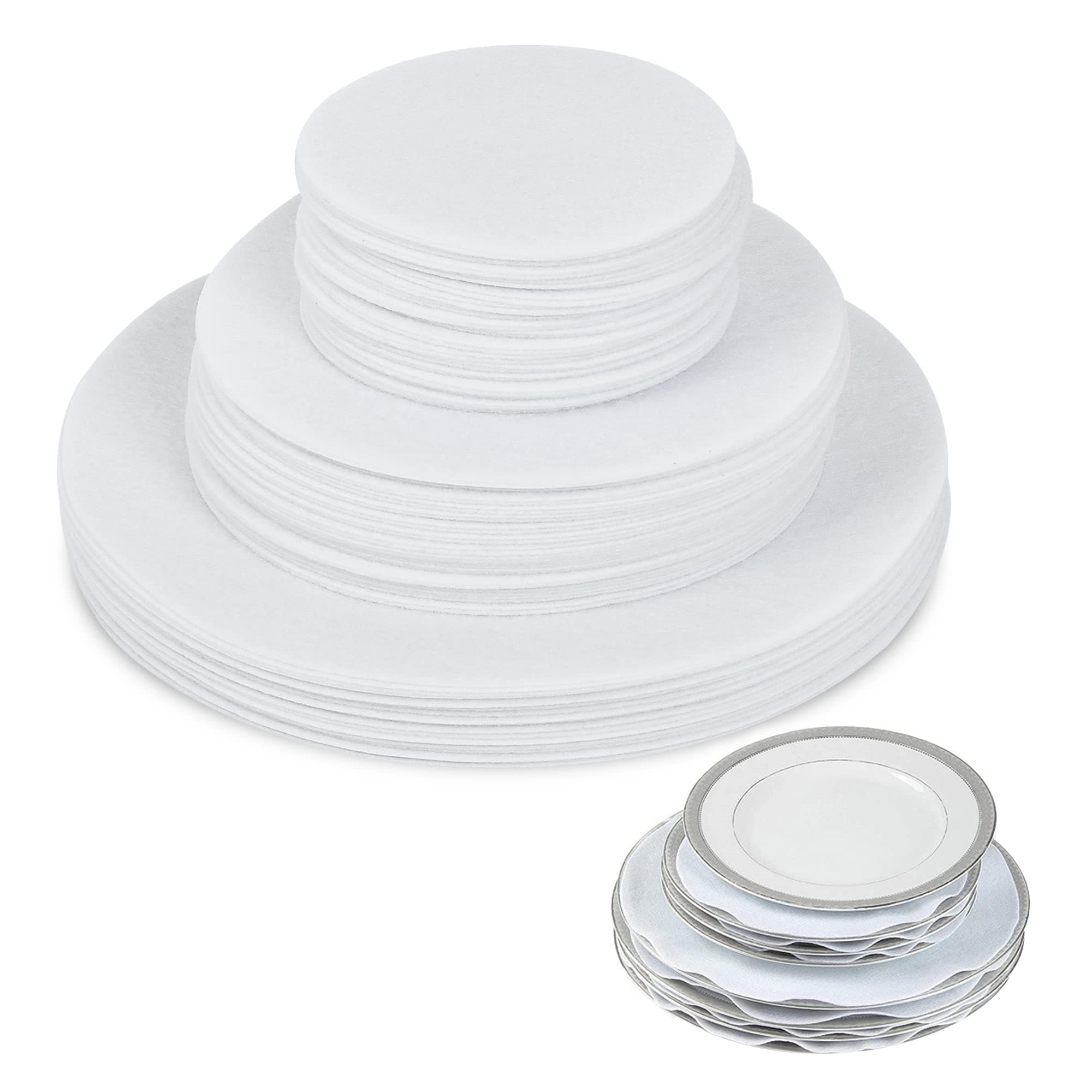 100 Pack Thick Felt Plate Dividers 3 Sizes China Dish Separators Protectors Soft Felt Plate Protectors for Protecting and Stacking Cookware Porcelain Glass Bowls Ceramics(5in, 7.5in, 10.5in)