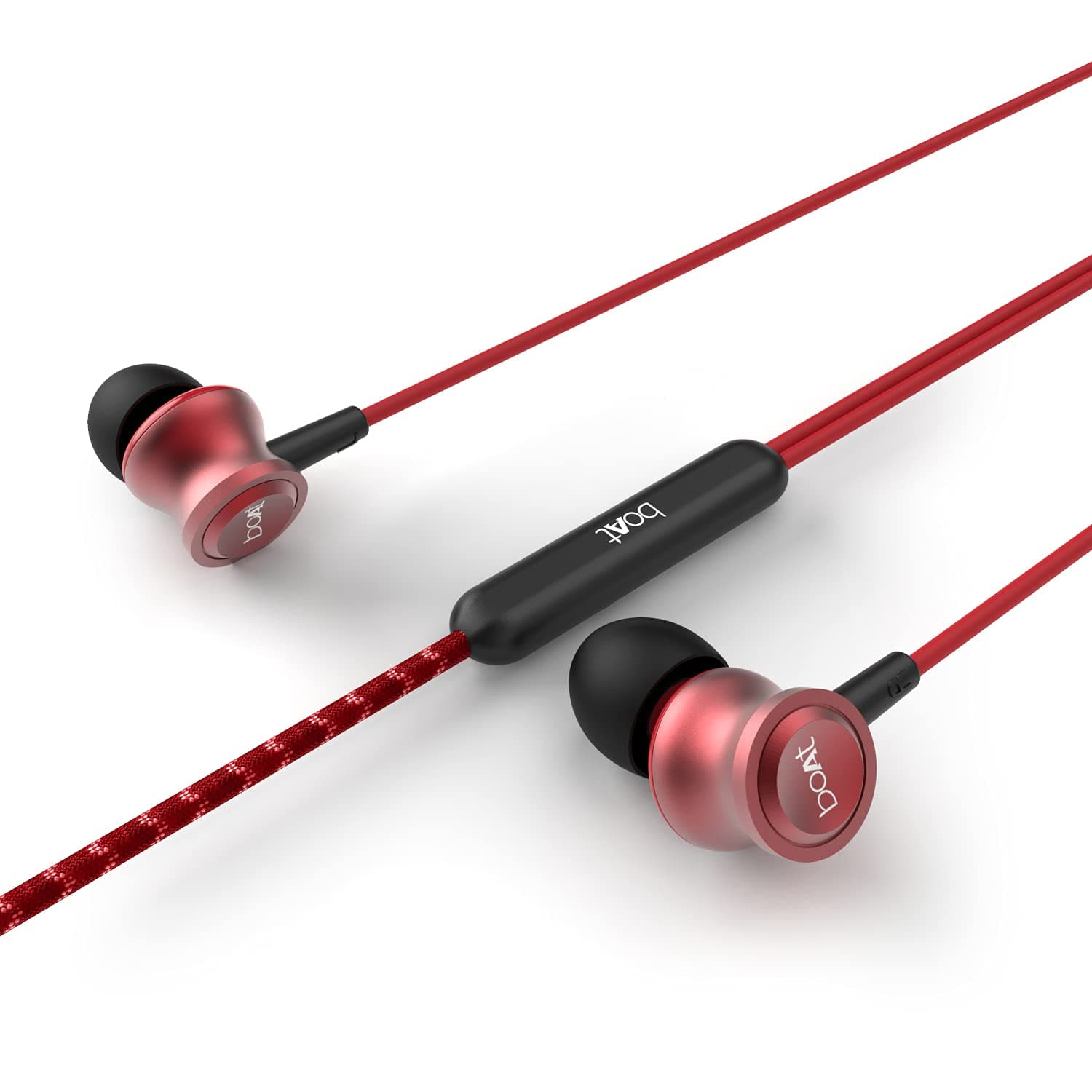 boAt BassHeads 152 with HD Sound, in-line mic, Dual Tone Secure Braided Cable & 3.5mm Angled Jack Wired Earphones. (Red)