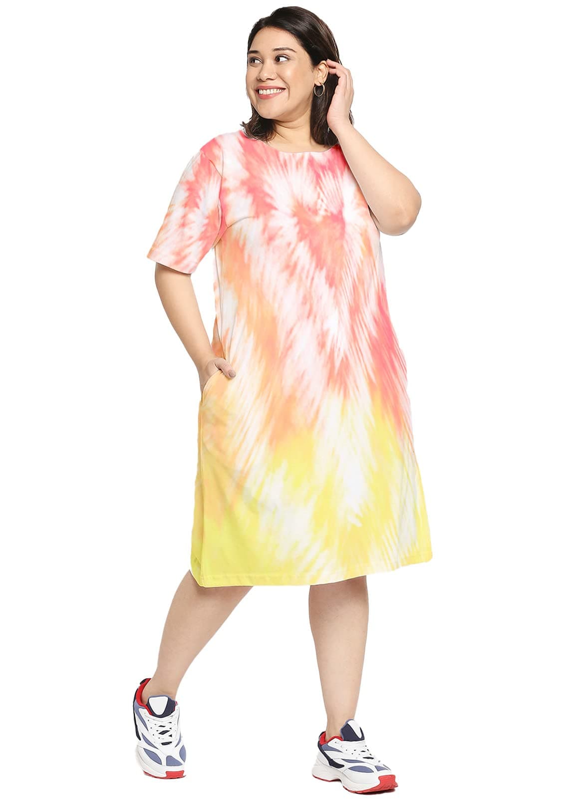 Wear Your Opinion Women's Plus Size Tie-Dye Printed Midi Knee Length Tshirt Dress