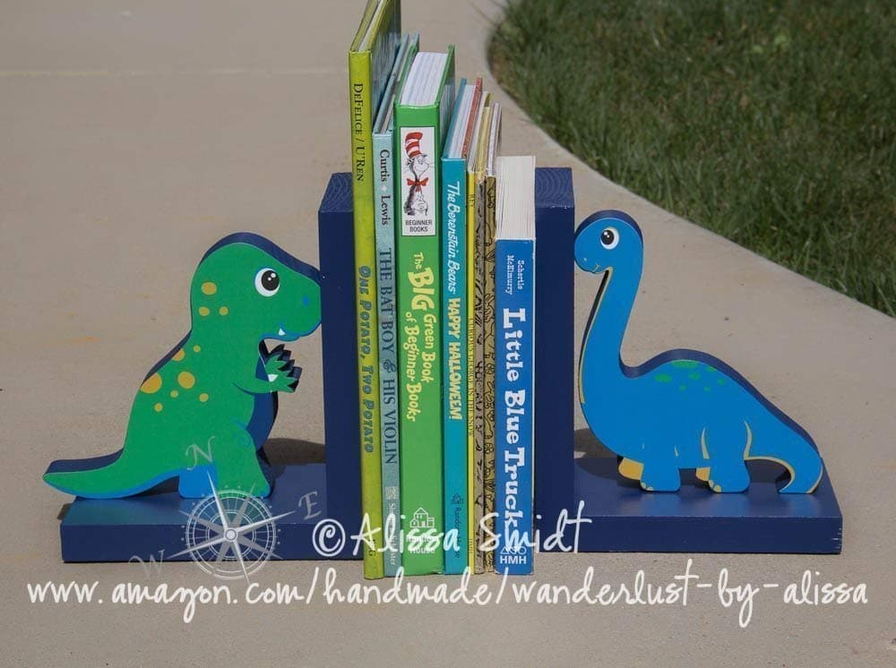 Dinosaur Wooden Bookends - Custom Designed Bookends