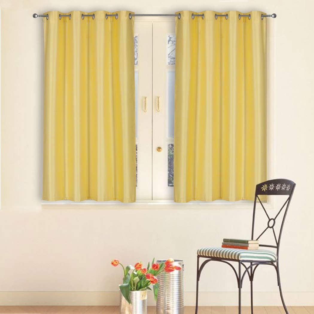 Rama Rose Faux Silk Solid Grommets Bedroom Curtains for Small Window Light Blocking Soft Window Treatment for Living Room, 2 Panels, 46" W x 54" L Yellow