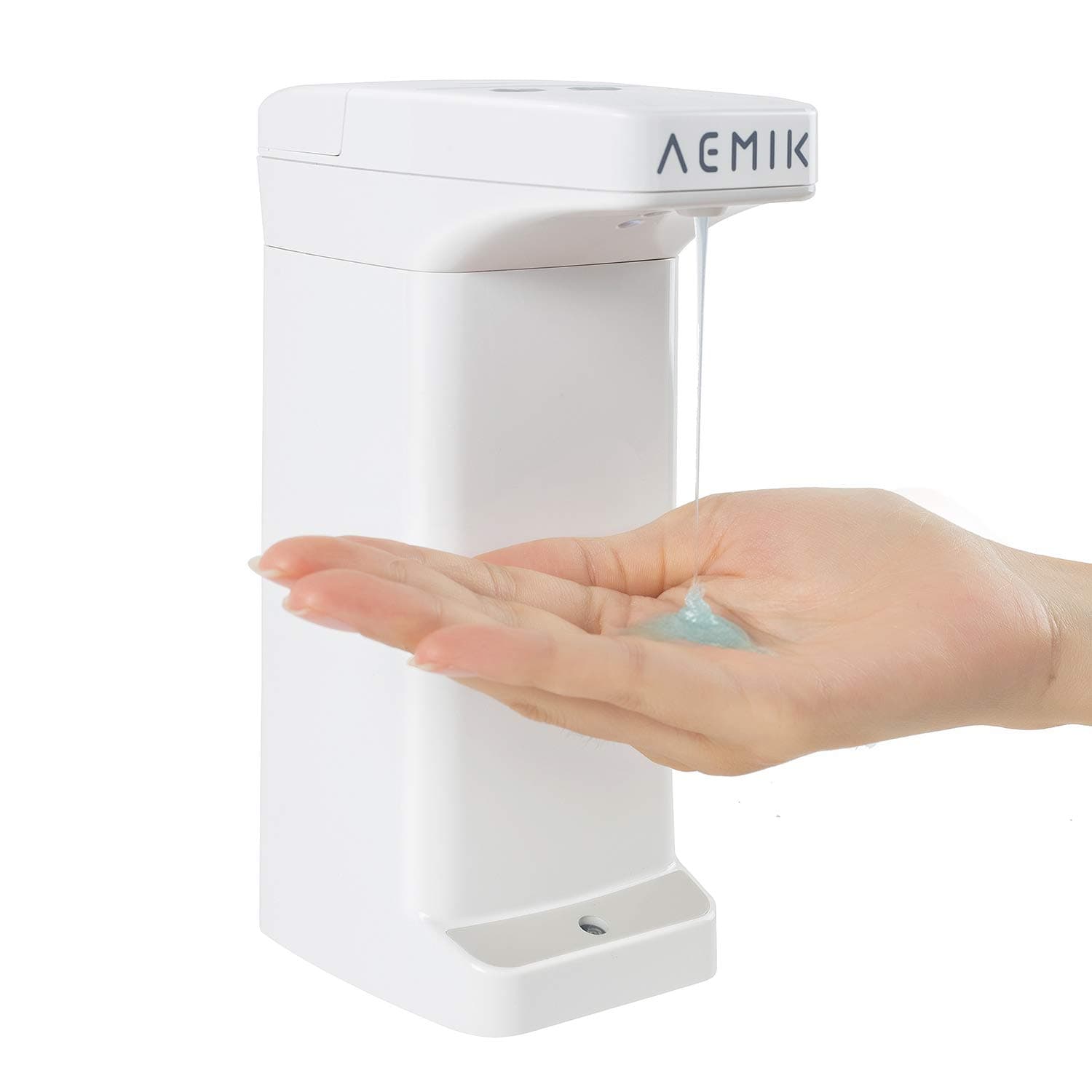AEMIK Auto Soap Dispenser, Touch-less Waterproof Soap Dispenser with LCD Display and Adjustable Volume Hands-free Motion Sensor Liquid Dispenser for Kitchen Bathroom (White)